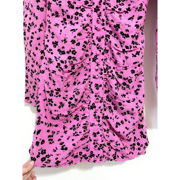 ROTATE NWT Fine Jacquard Floral Ruched Mini Dress in Pink Size 6 - Picture 11 of 16